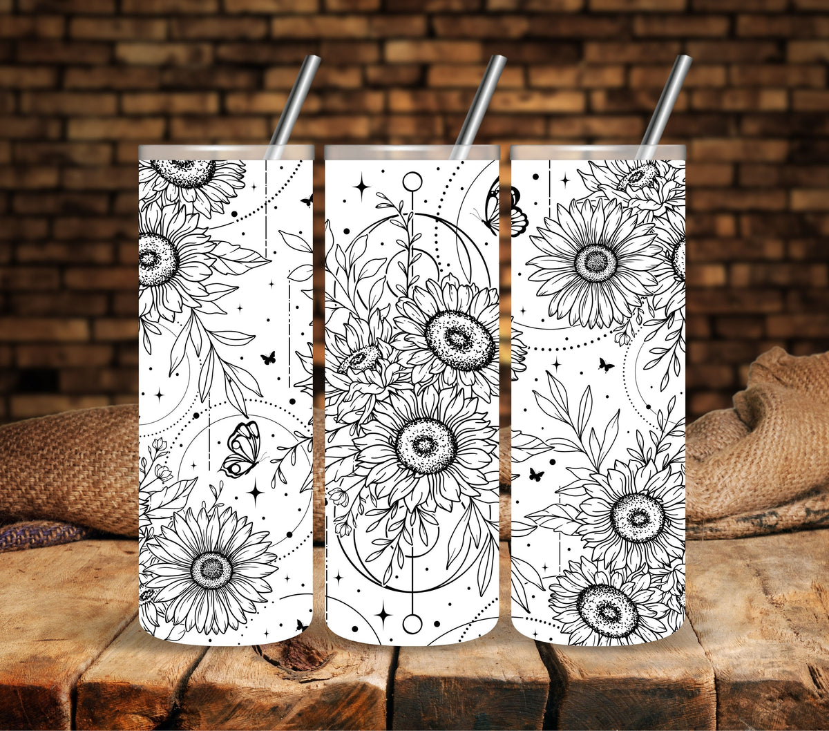 Boho Floral #3 Black UV DTF  tumbler wraps
