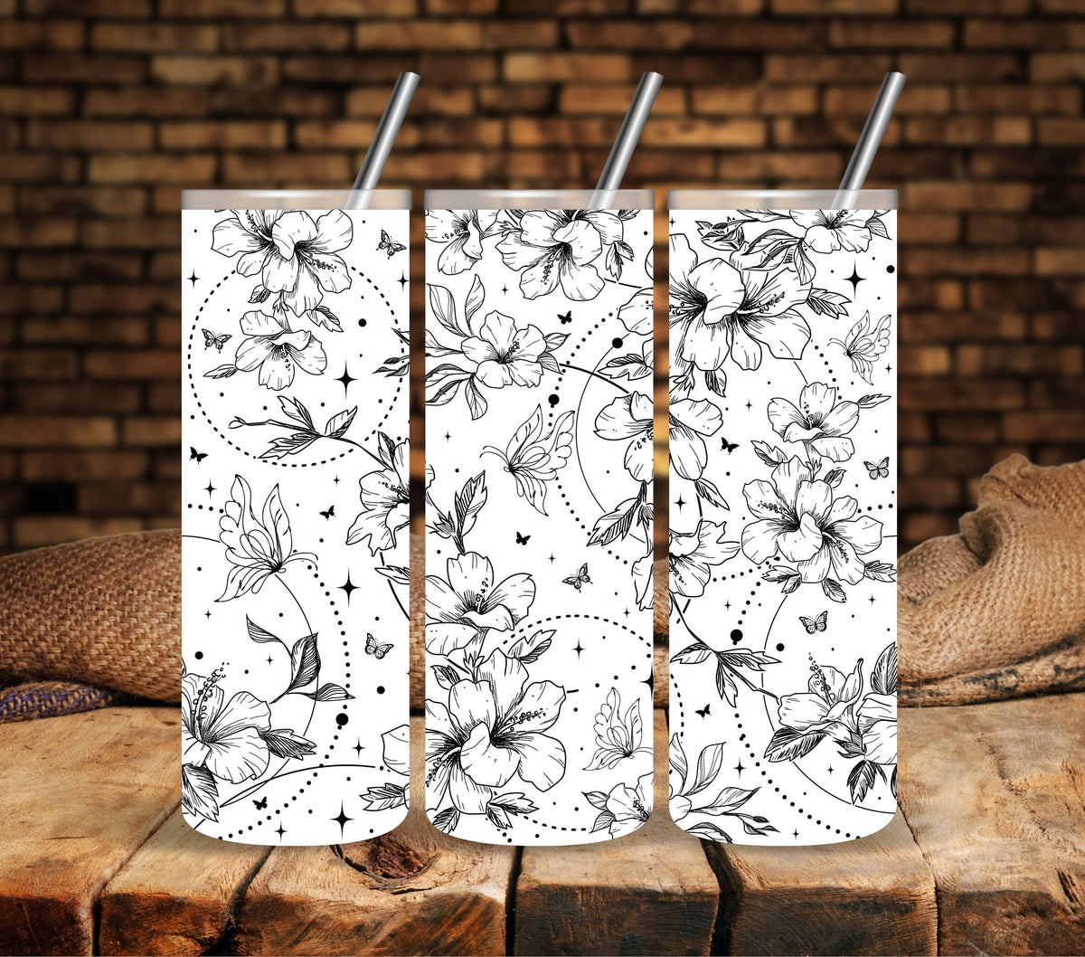 Boho Floral #4 Black UV DTF  tumbler wraps