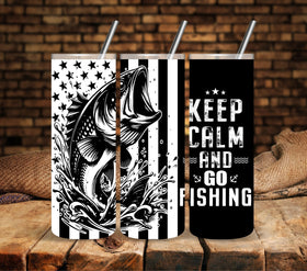 Keep Calm and Go fishing White UV DTF  tumbler wraps