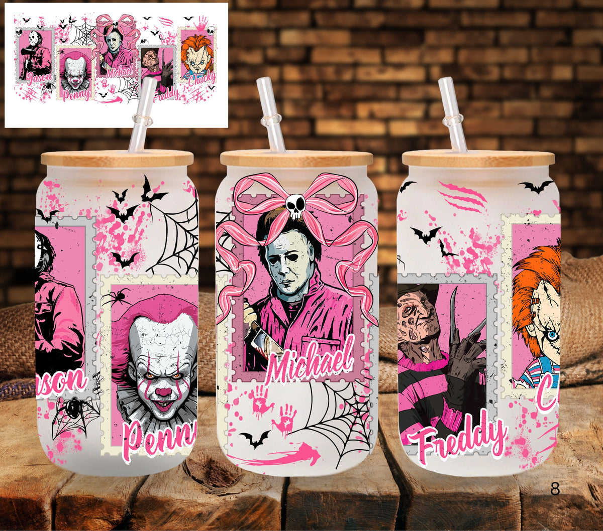 Serial Killers wear pink UV DTF Libbey wrap