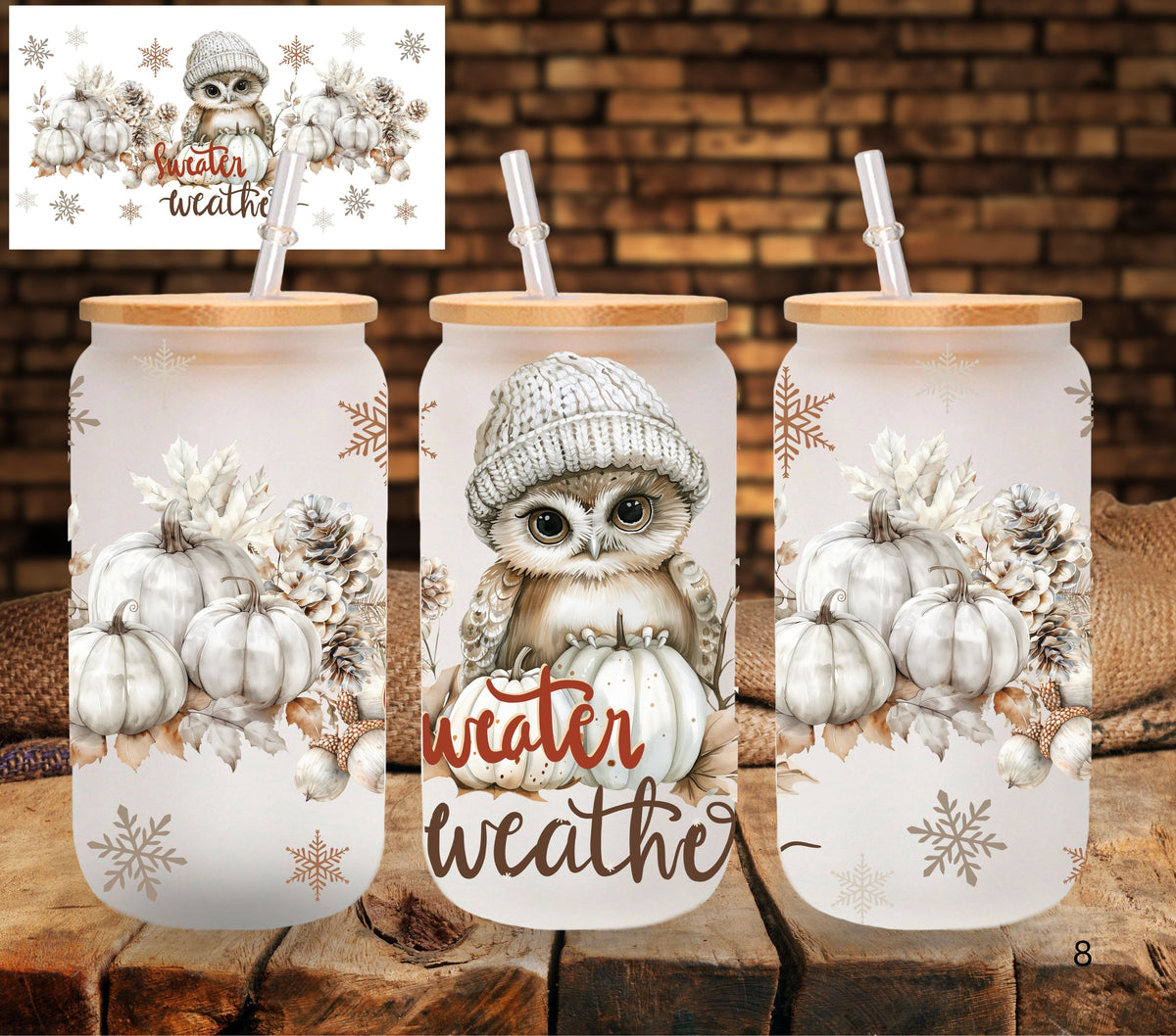 Sweater Weather Owl UV DTF Libbey wrap