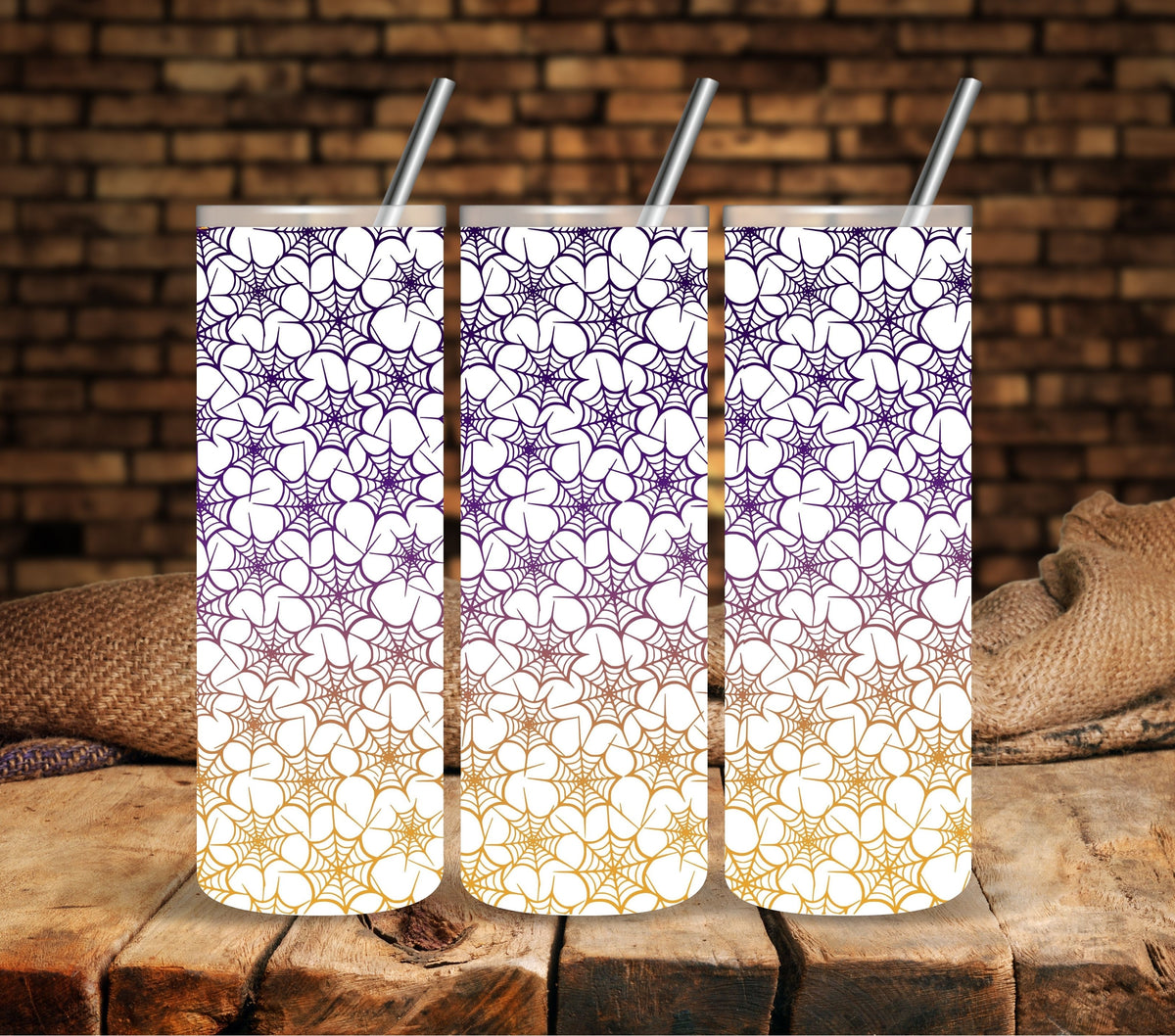 Spiderweb Orange and Purple UV DTF tumbler wraps