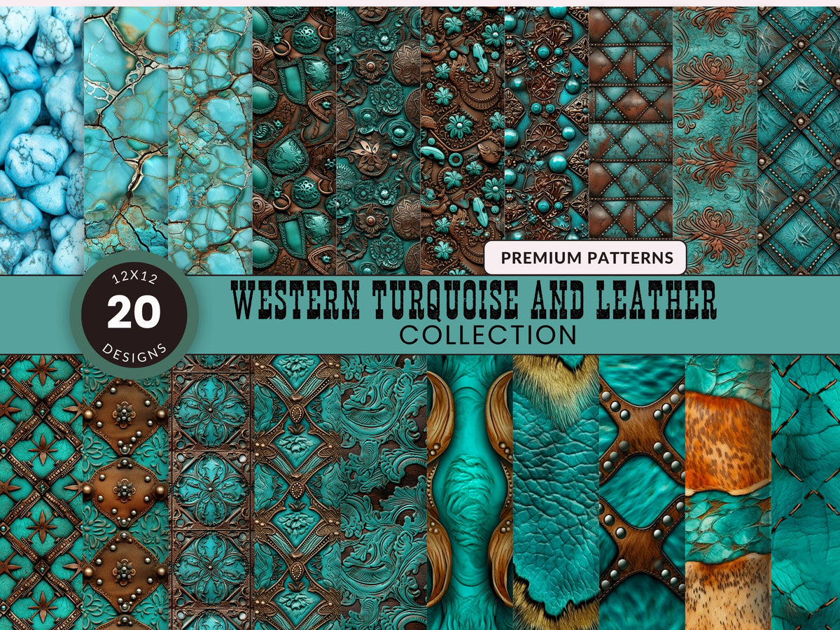 Western Turquoise and Leather Collection Vinyl collection- 12x12 vinyl sheets-20 designs available