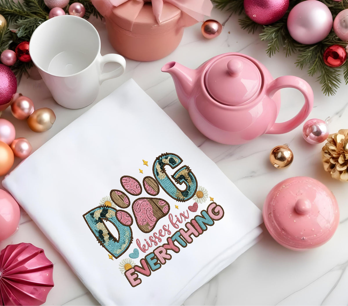 Dog kisses fix everything Faux knit DTF Transfers for pillows and towels