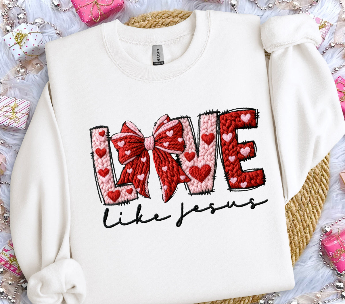 Love like Jesus hearts Faux knit DTF Transfers