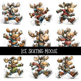 Ice Skating Moose - UV DTF Decal sheet