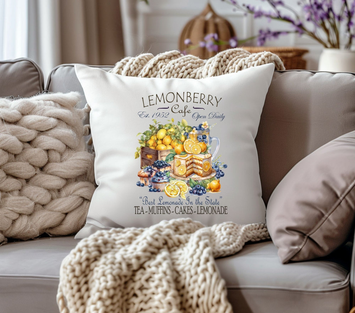 Lemon berry DTF Transfers for pillows and towels