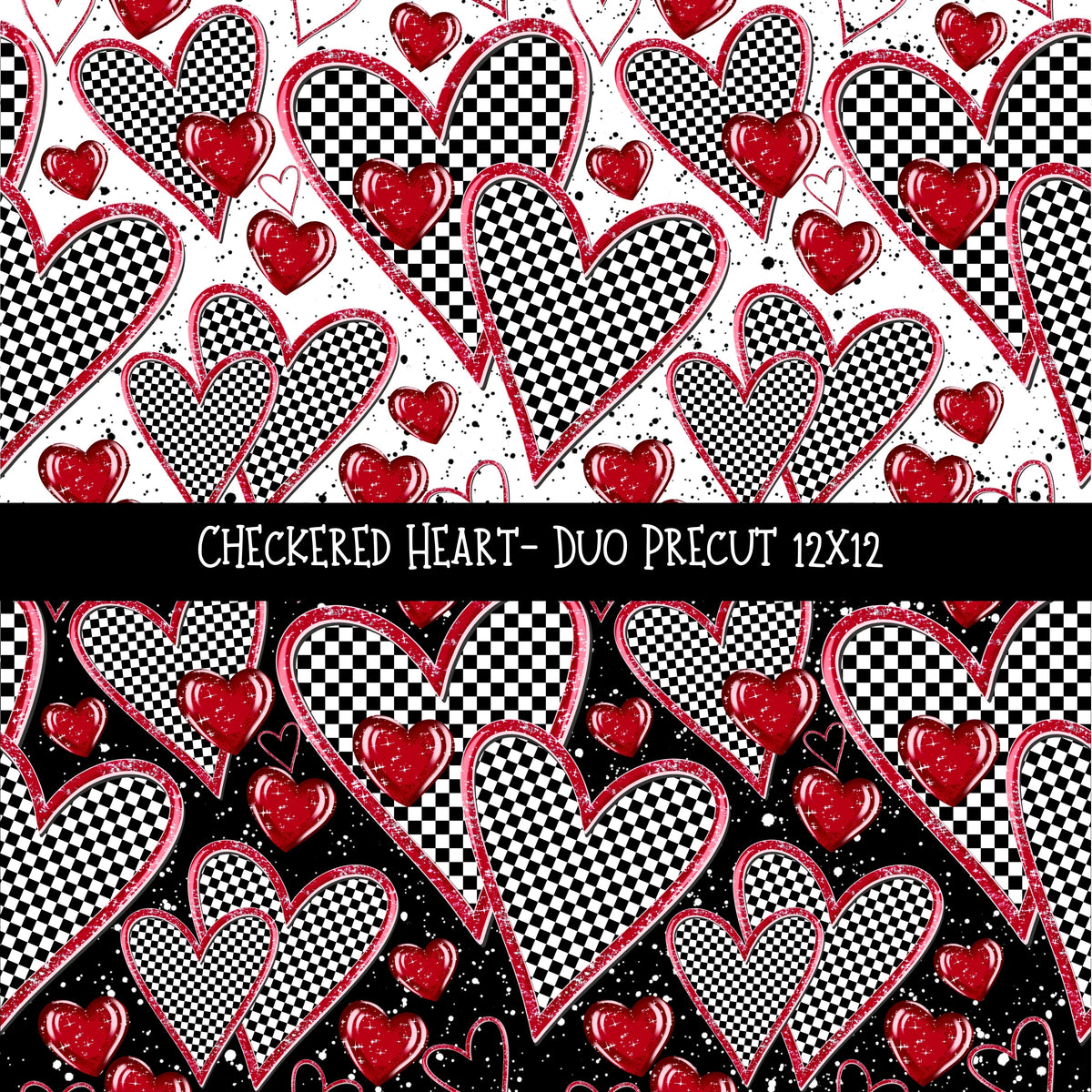 Checkered Heart Duo precut vinyl sheet- 2 coordinating patterns on one sheet