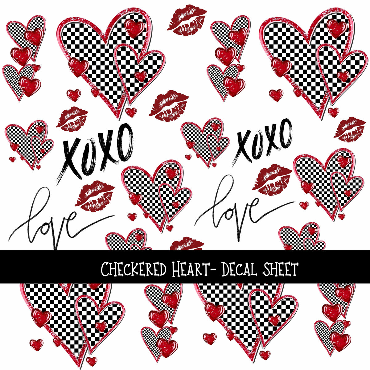 Checkered Heart UV DTF Decal sheets