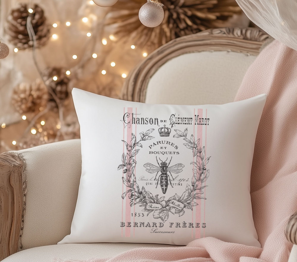 Paris Bee with stripes DTF Transfers for pillows and towels