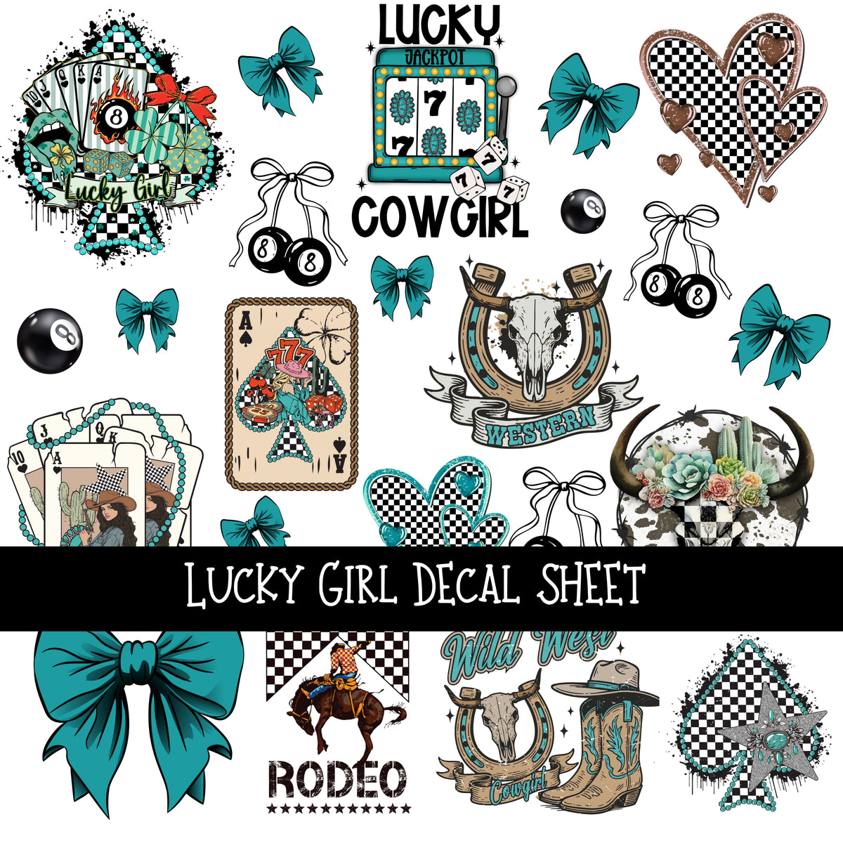 Lucky Girl UV DTF Decal sheet
