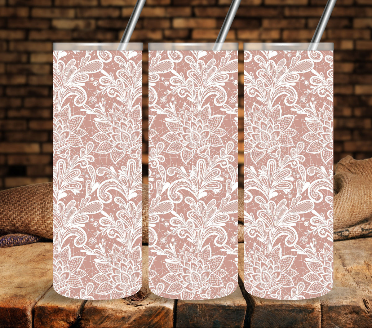 Floral Lace wrap White UV DTF tumbler wraps