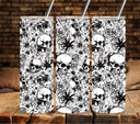 Floral Skulls wrap Black UV DTF tumbler wraps