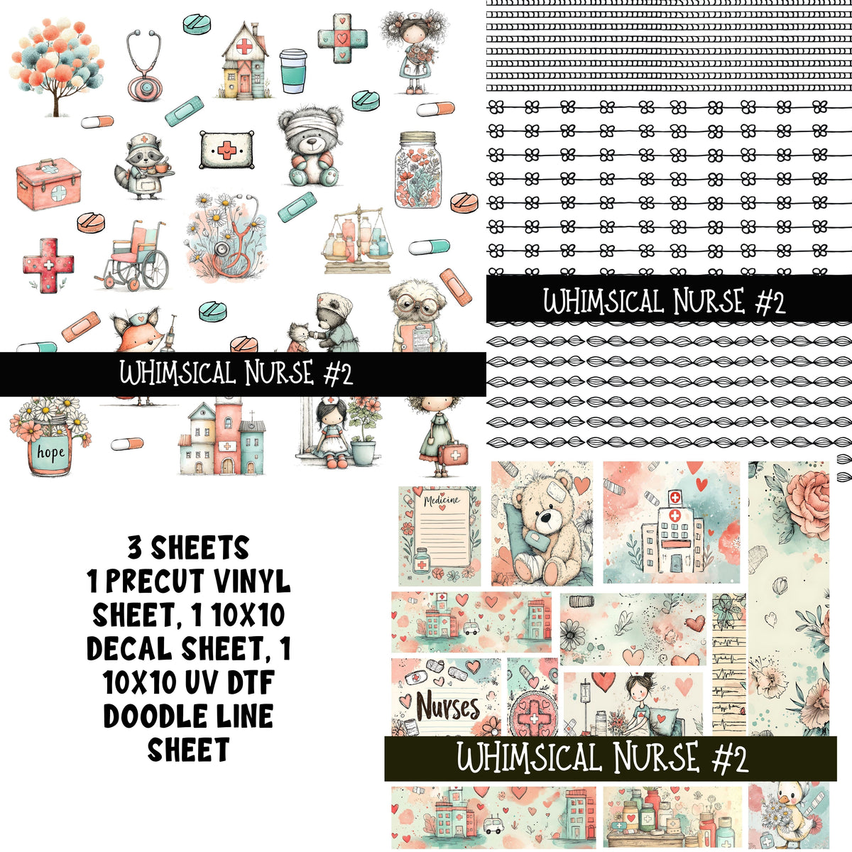 Whimsical Nurse Doodle Patchwork Sets 2 styles available
