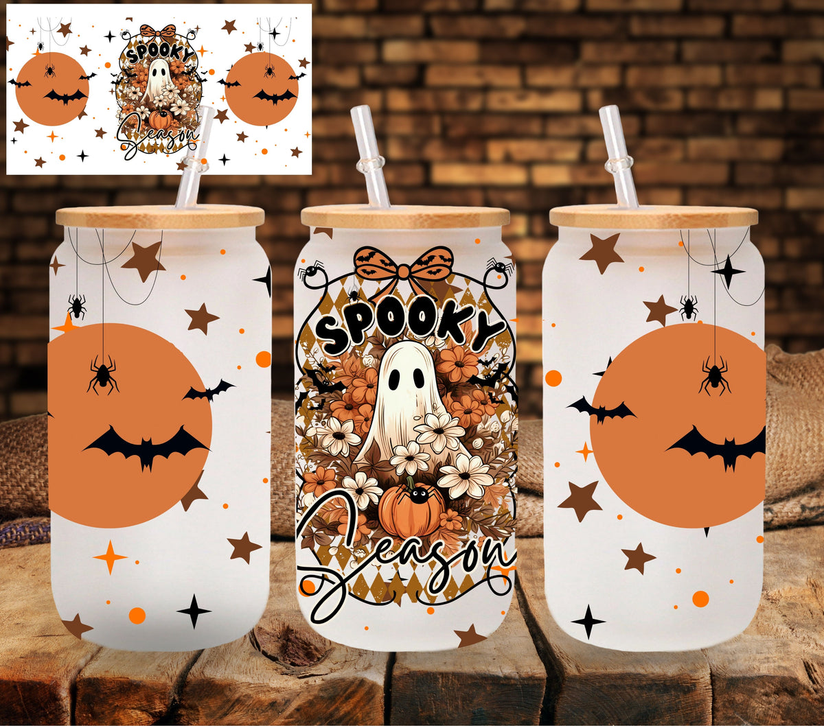 Spooky Season Fall Ghost UV DTF Libbey wrap