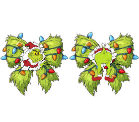 Bottoms up Grinch bow 2 pc set UV DTF Decals