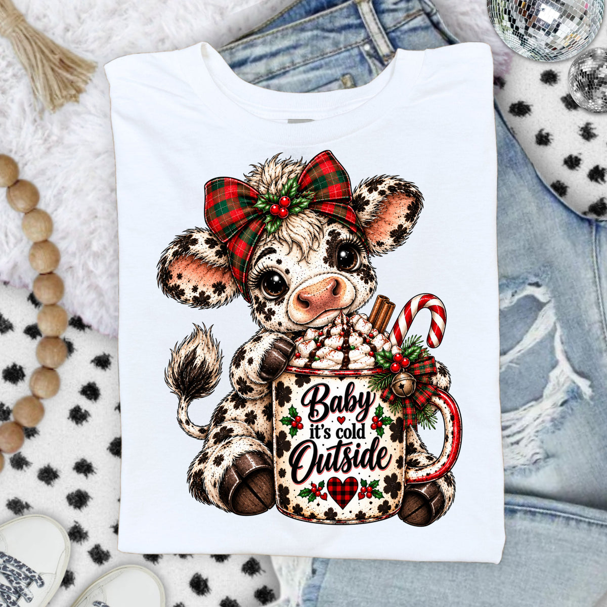 Candy Cane Cow DTF Transfers