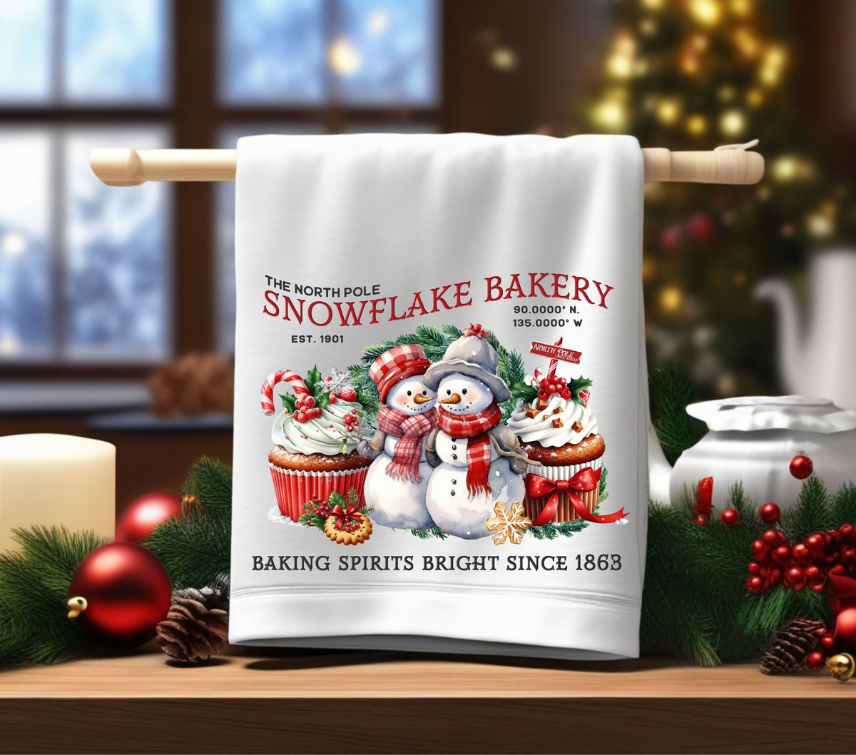 Snowflake Bakery DTF Transfers for pillows and towels