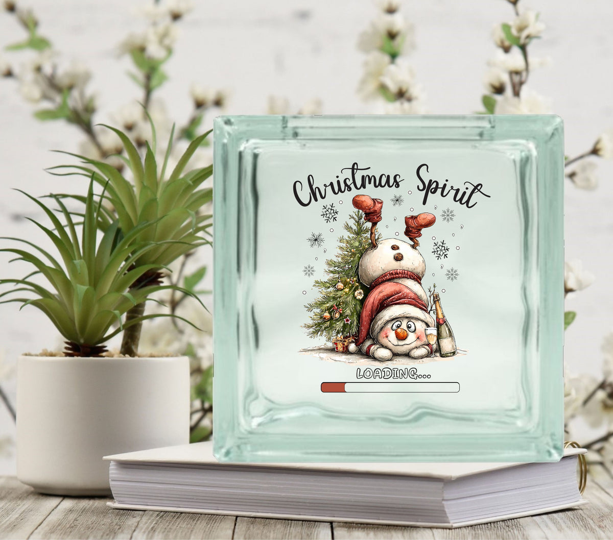 Christmas Spirit Snowman Glass Block Decal
