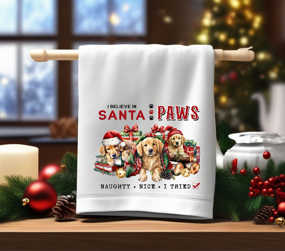 Santa Paws DTF Transfers for pillows and towels