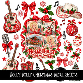 Holly Dolly Christmas UV DTF Decal sheets