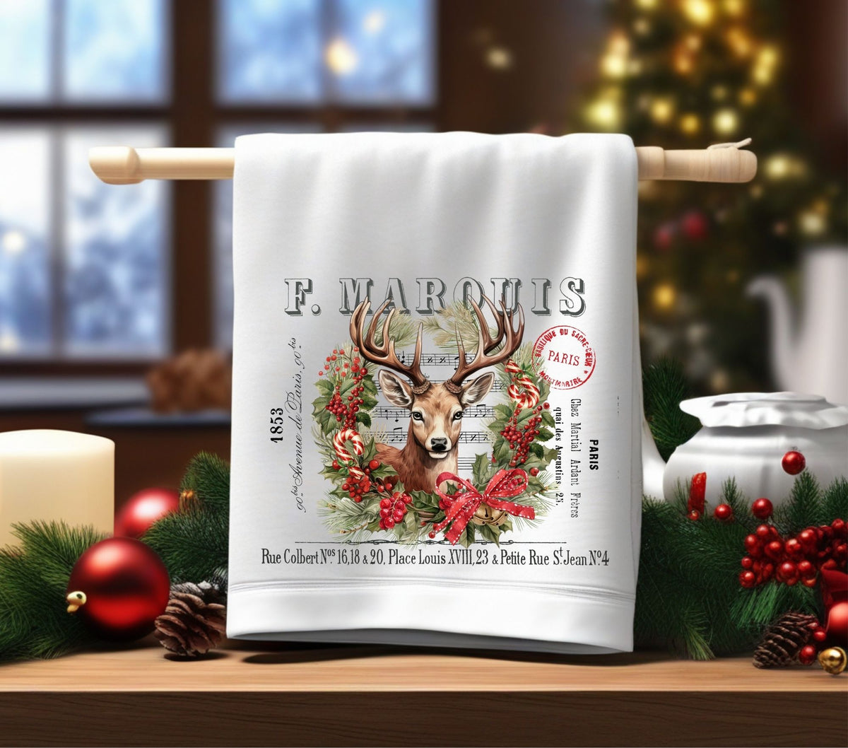 Paris Deer DTF Transfers for pillows and towels