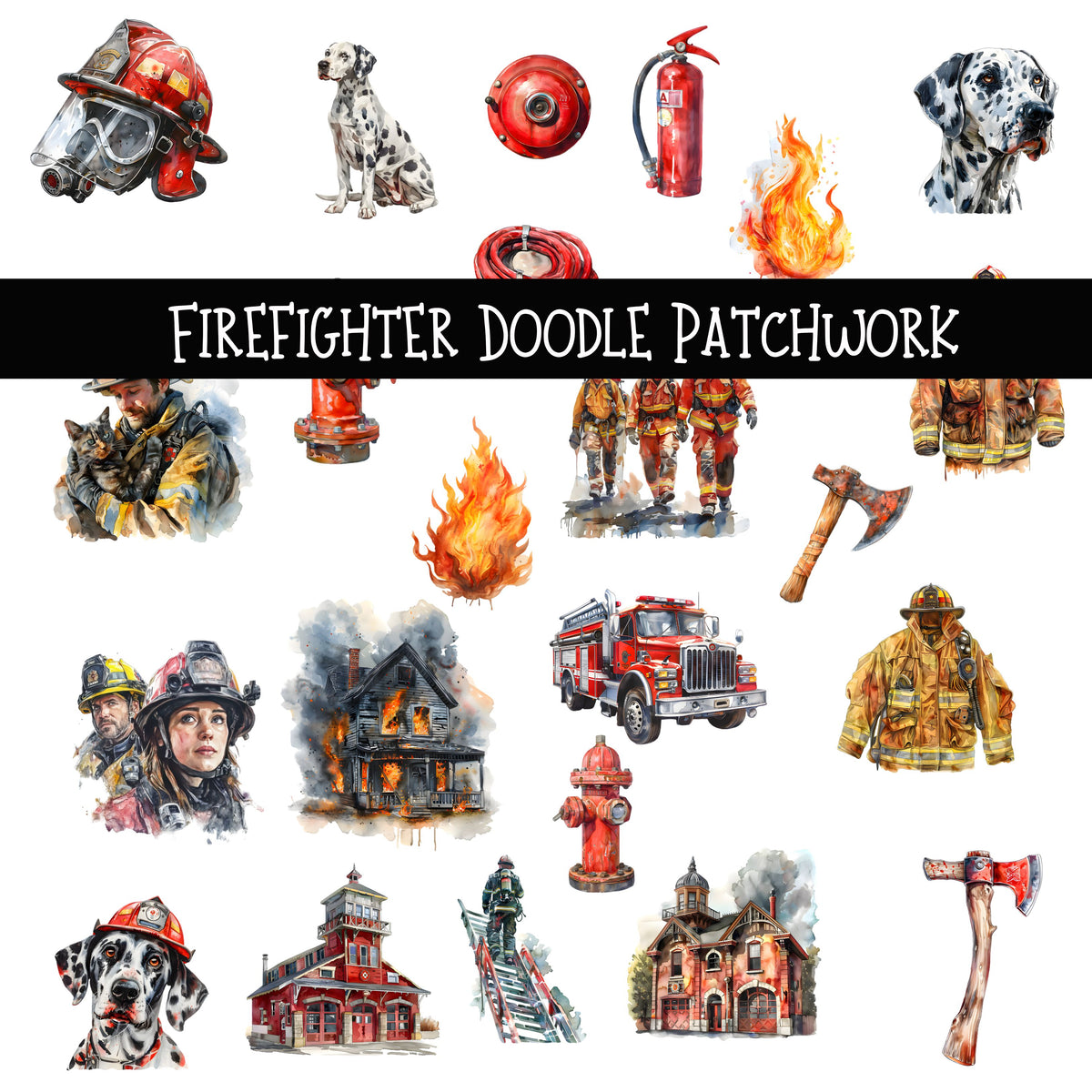 Firefighter Doodle Patchwork Set