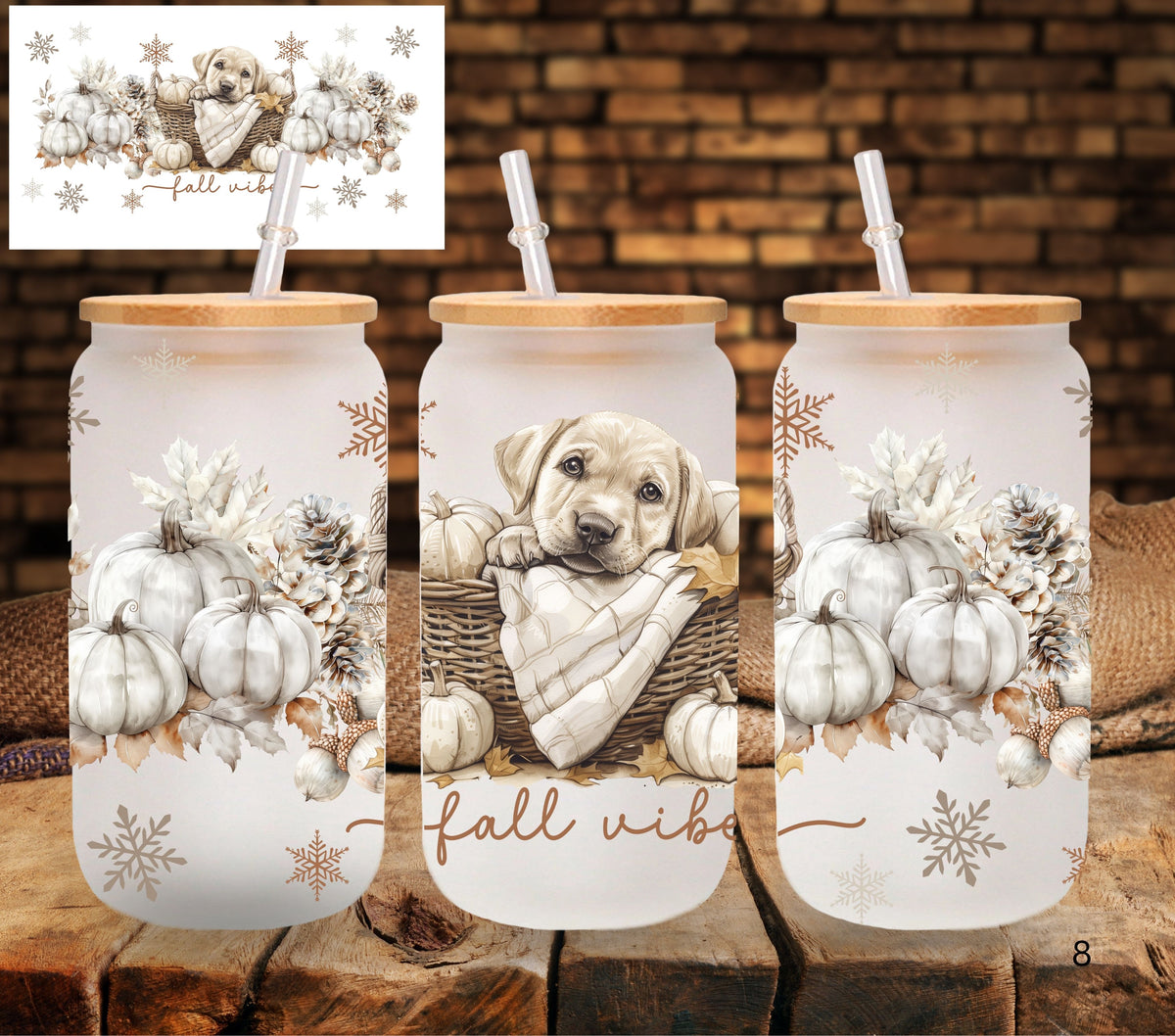 Fall Vibes Puppy UV DTF Libbey wrap