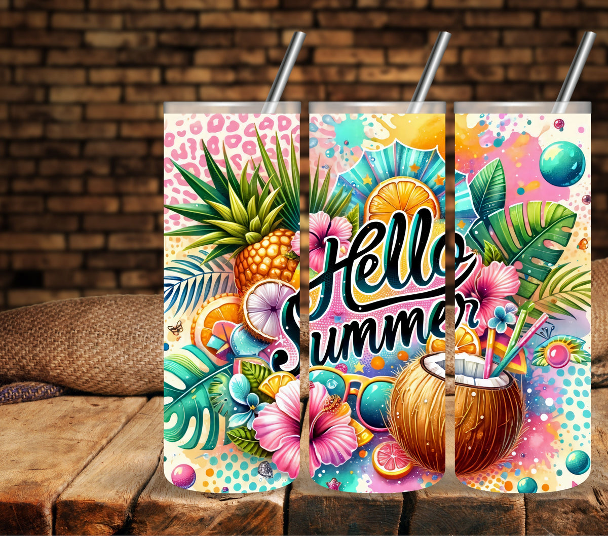 Hello Summer coconut Vinyl tumbler wraps