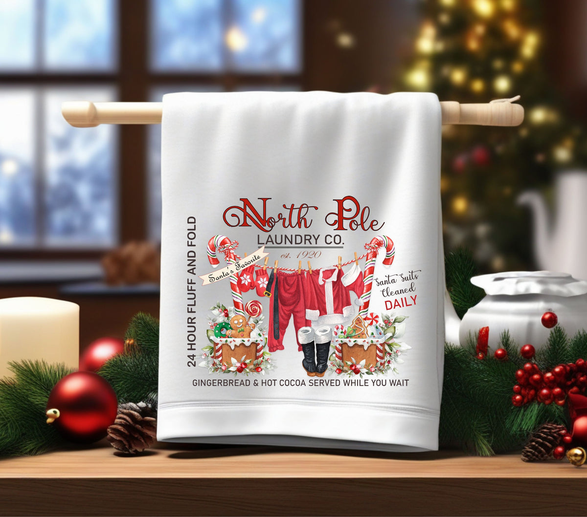 North Pole Laundry DTF Transfers for pillows and towels