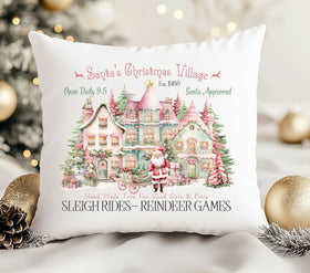 Christmas Village Pink DTF Transfers for pillows and towels