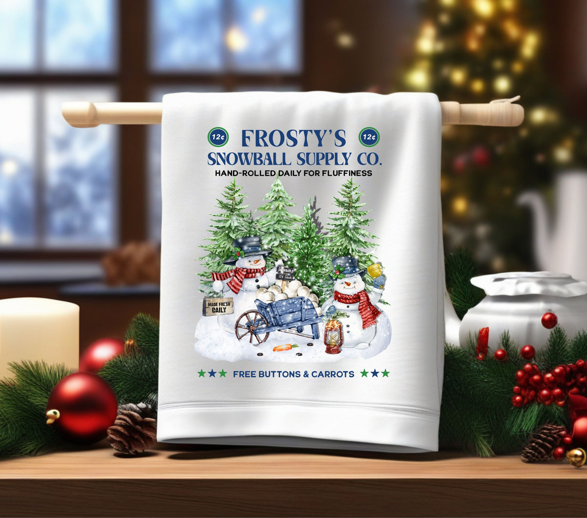 Frosty's Snowball Supply Co. DTF Transfers for pillows and towels