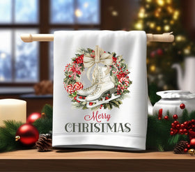 Merry Christmas Ice Skates DTF Transfers for pillows and towels