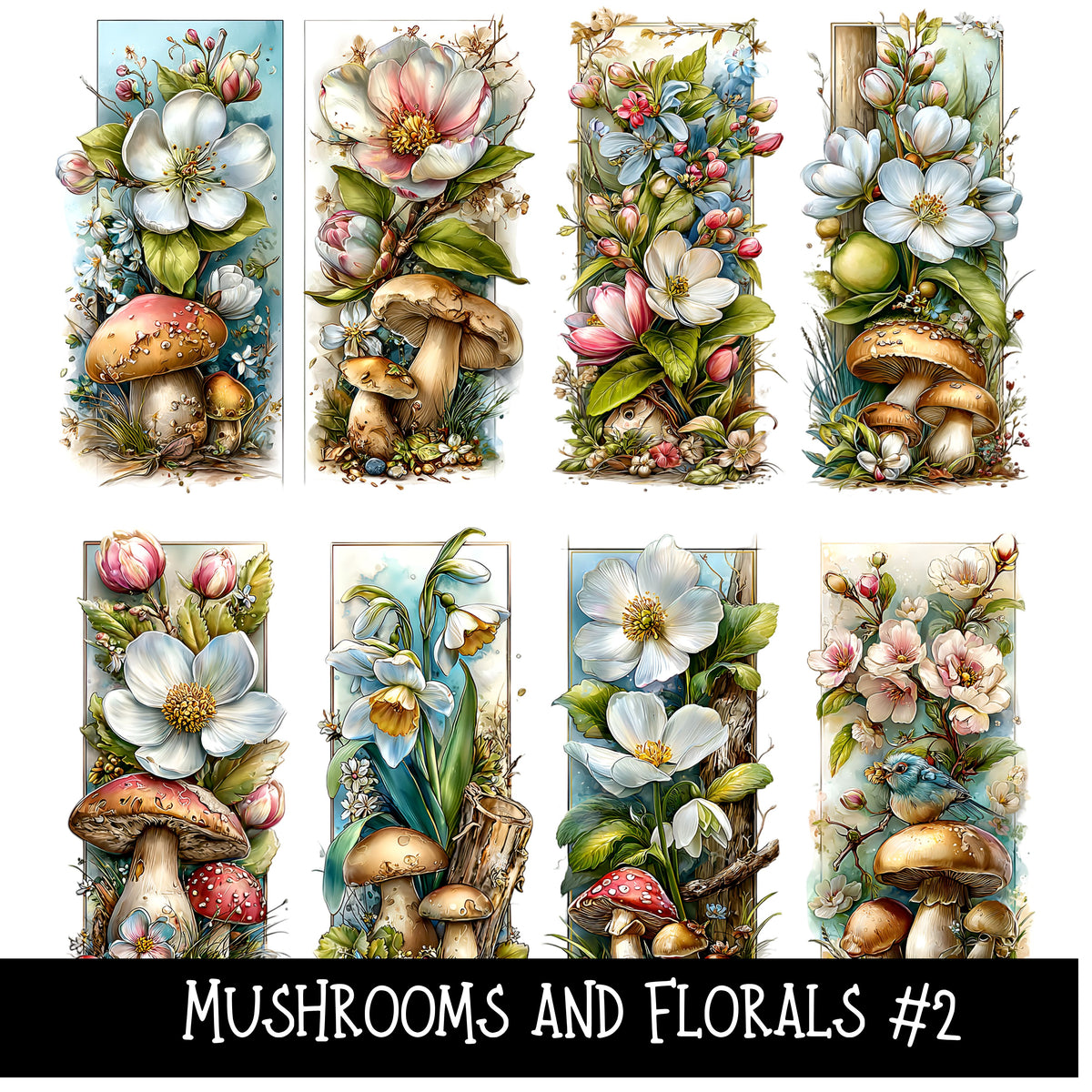 Mushrooms and Florals panels UV DTF Decal sheet 2 designs to choose from