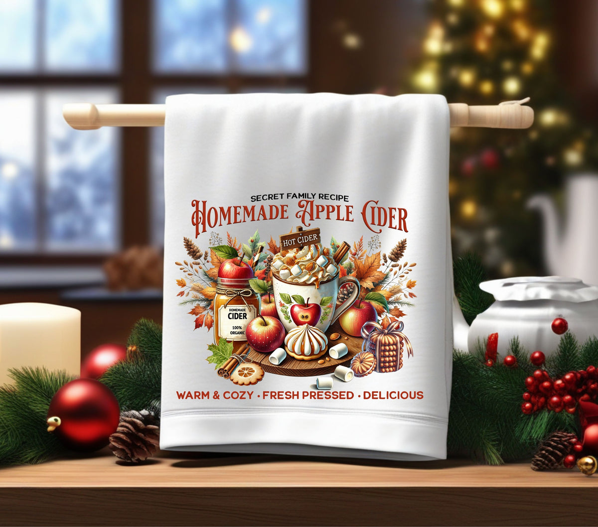 Homemade Cider DTF Transfers for pillows and towels