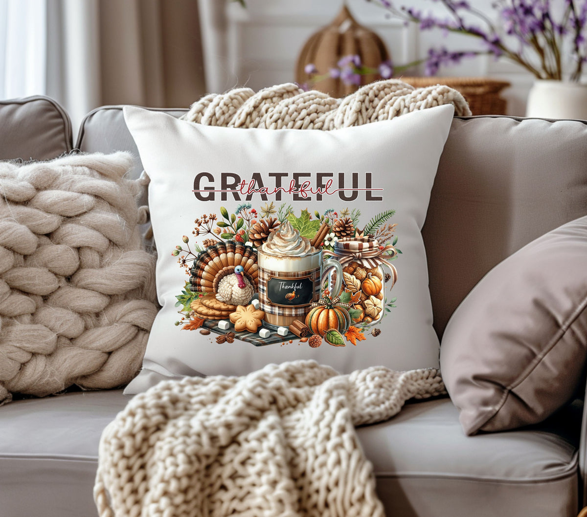 Grateful DTF Transfers for pillows and towels