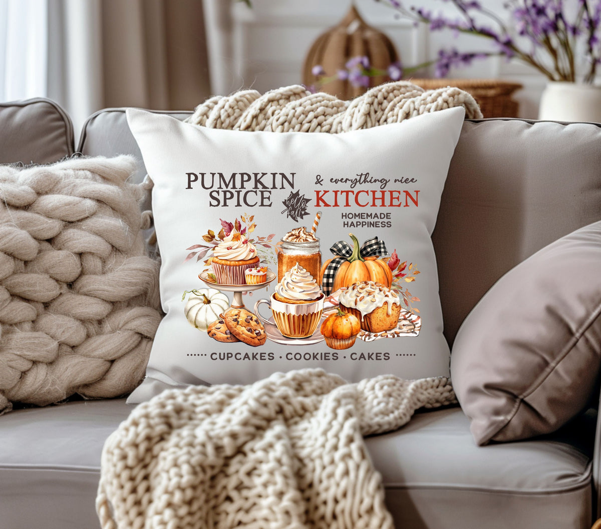 Pumpkin Spice and Everything Nice DTF Transfers for pillows and towels