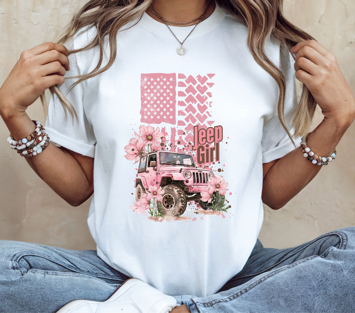 Jeep Girl Pink Flag DTF Transfers