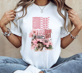 Jeep Girl Pink Flag DTF Transfers