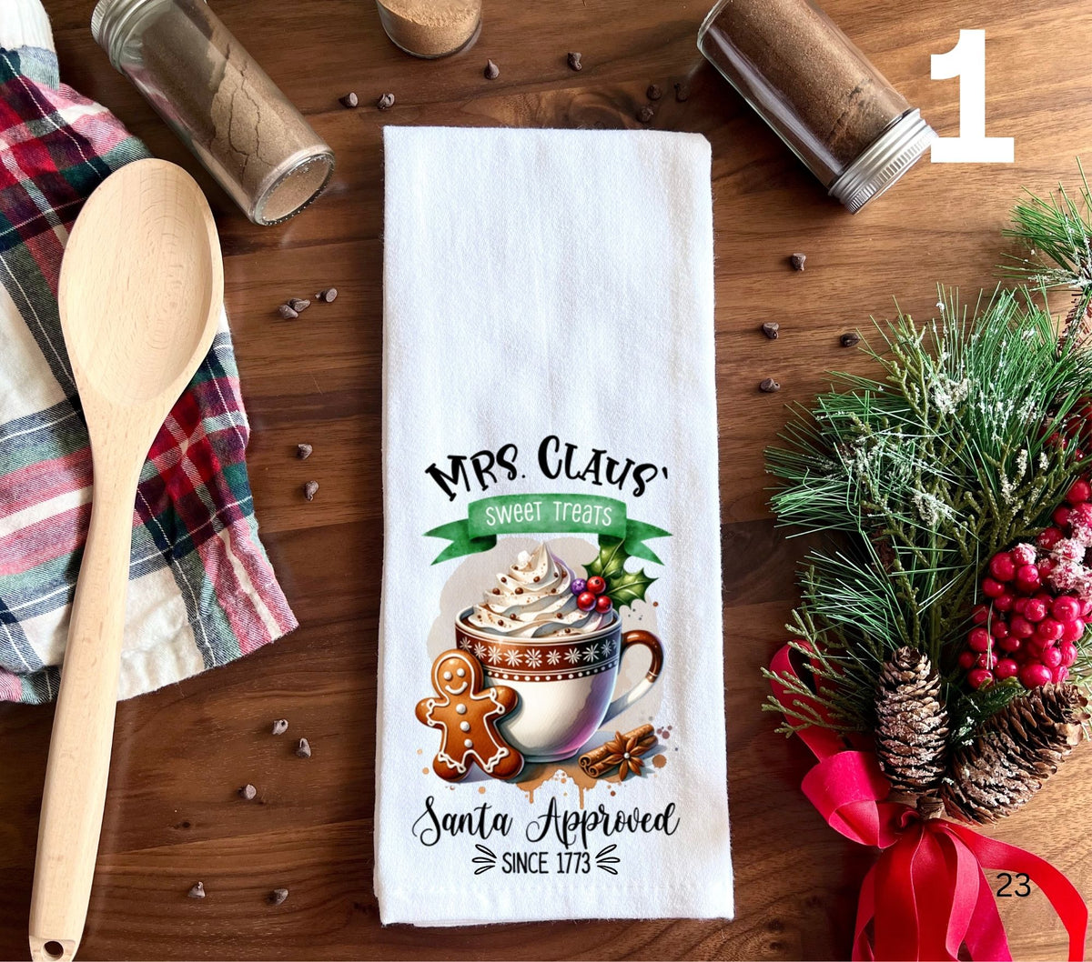 Mrs. Claus sweet treats gingerbread DTF towel Transfer