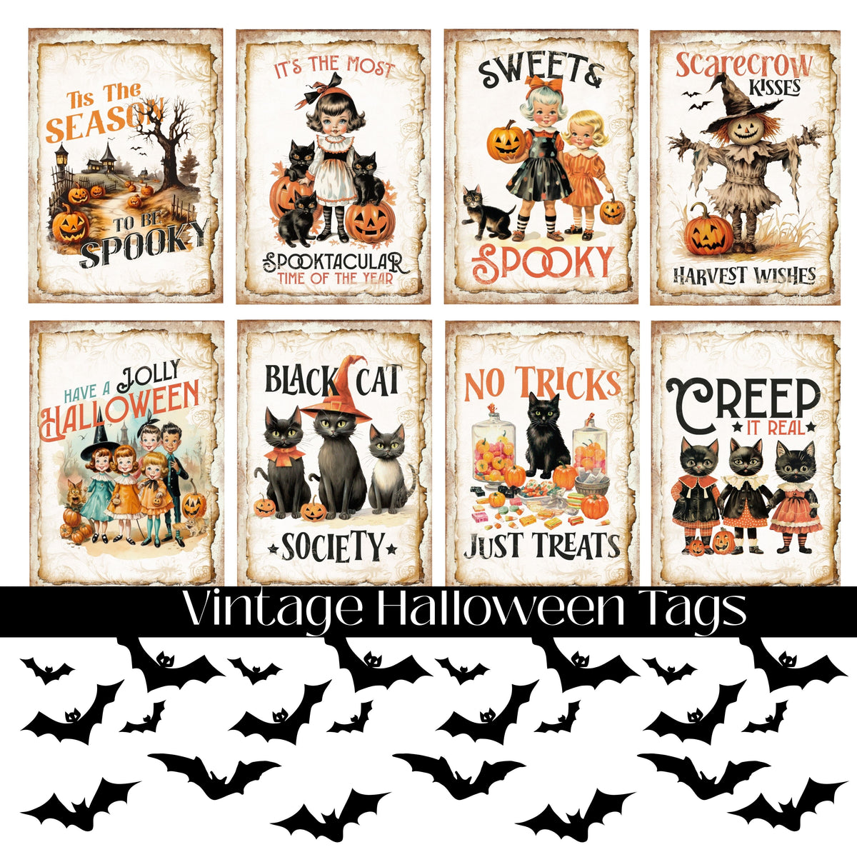 Vintage Halloween Tags UV DTF Decal Sheet