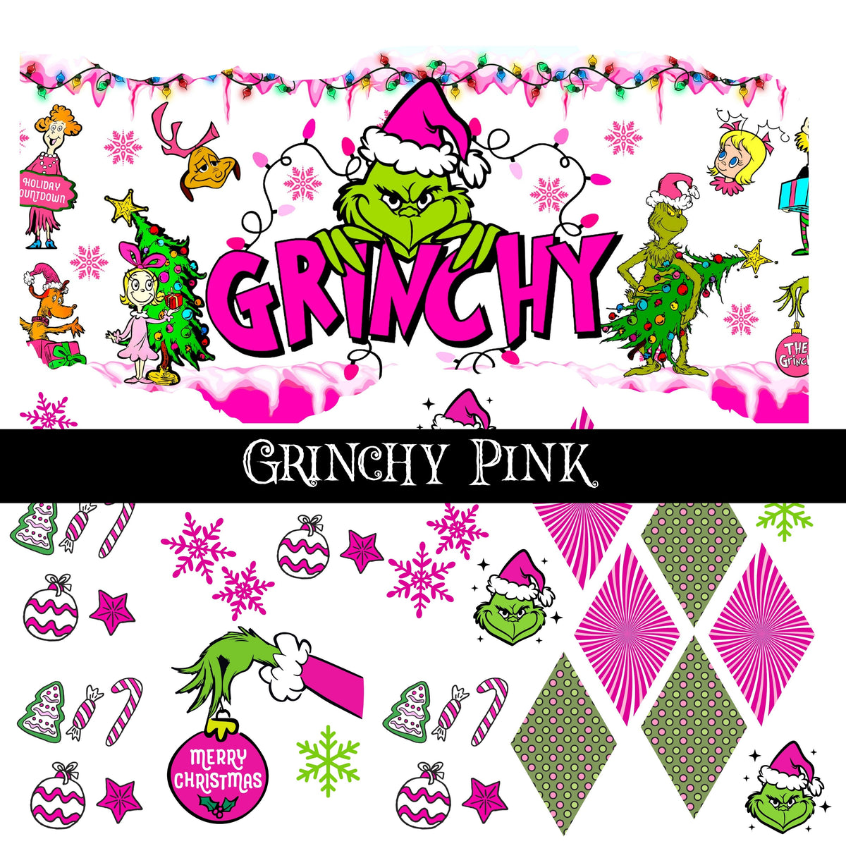Grinchy pink UV Decal sheet