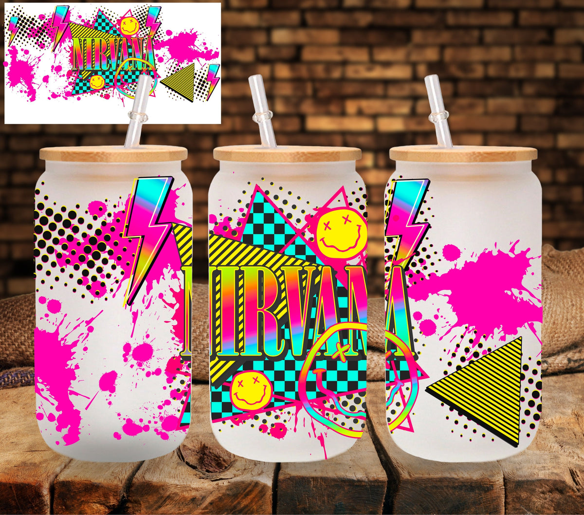 Nirvana neon UV DTF Libbey wrap