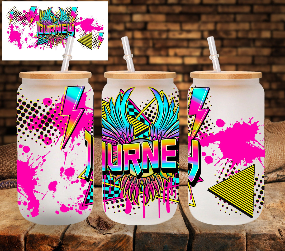 Journey neon UV DTF Libbey wrap