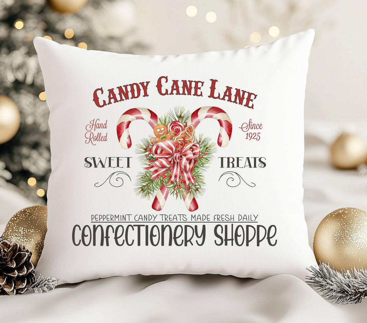 Candy Cane Lane DTF Transfers for pillows and towels