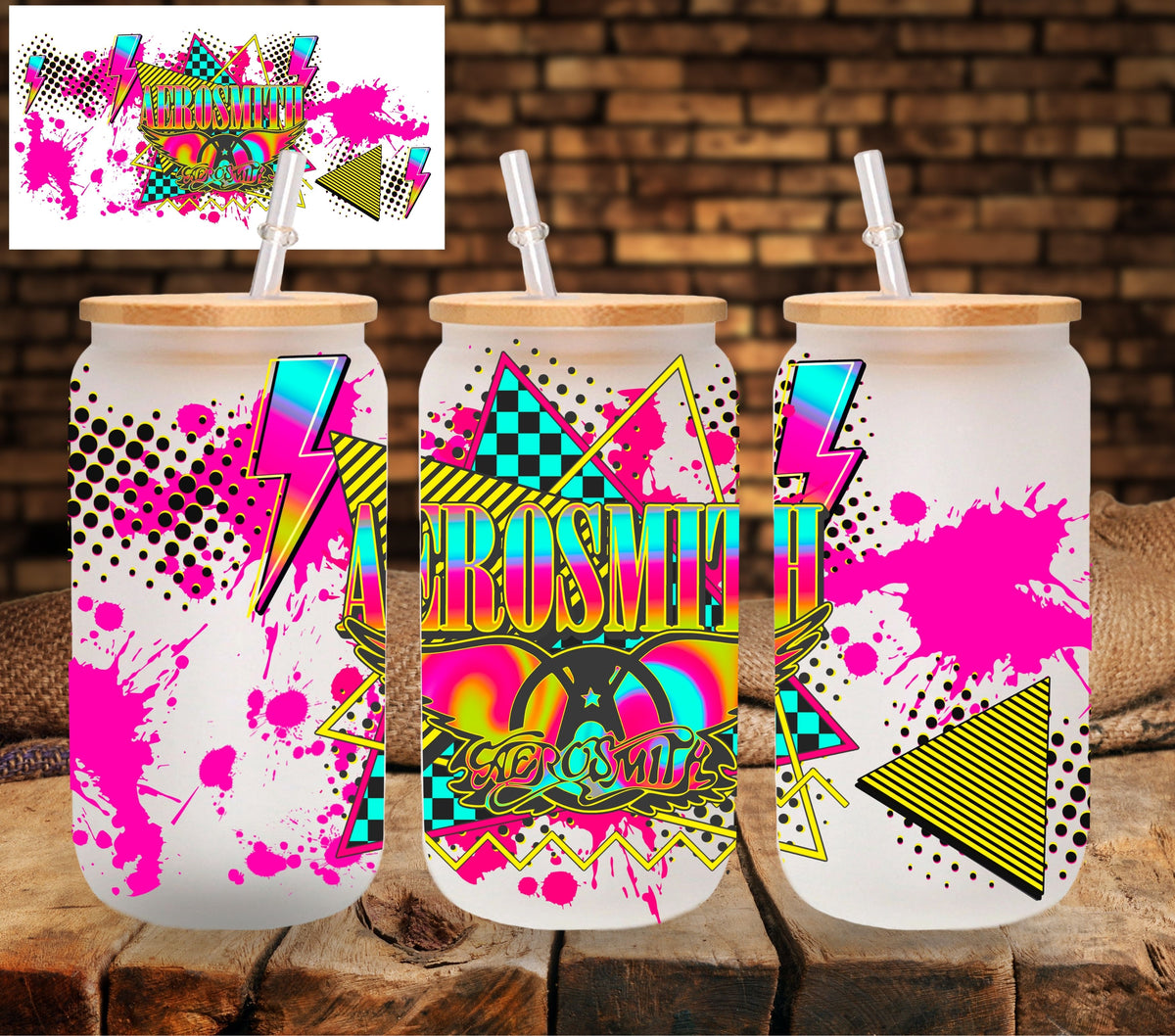 Aerosmith  neon UV DTF Libbey wrap