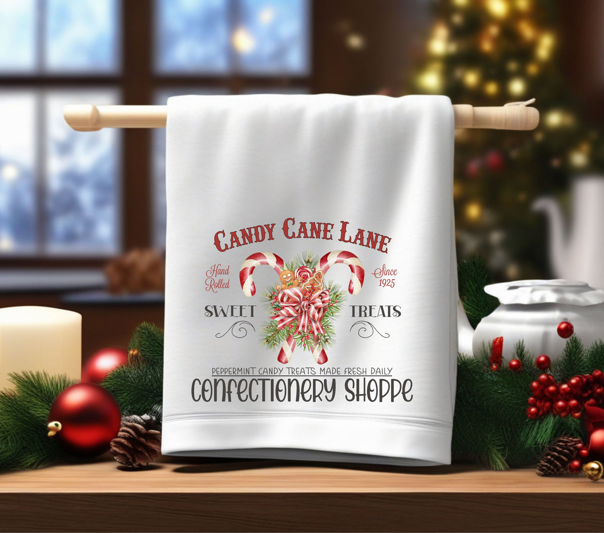 Candy Cane Lane DTF Transfers for pillows and towels