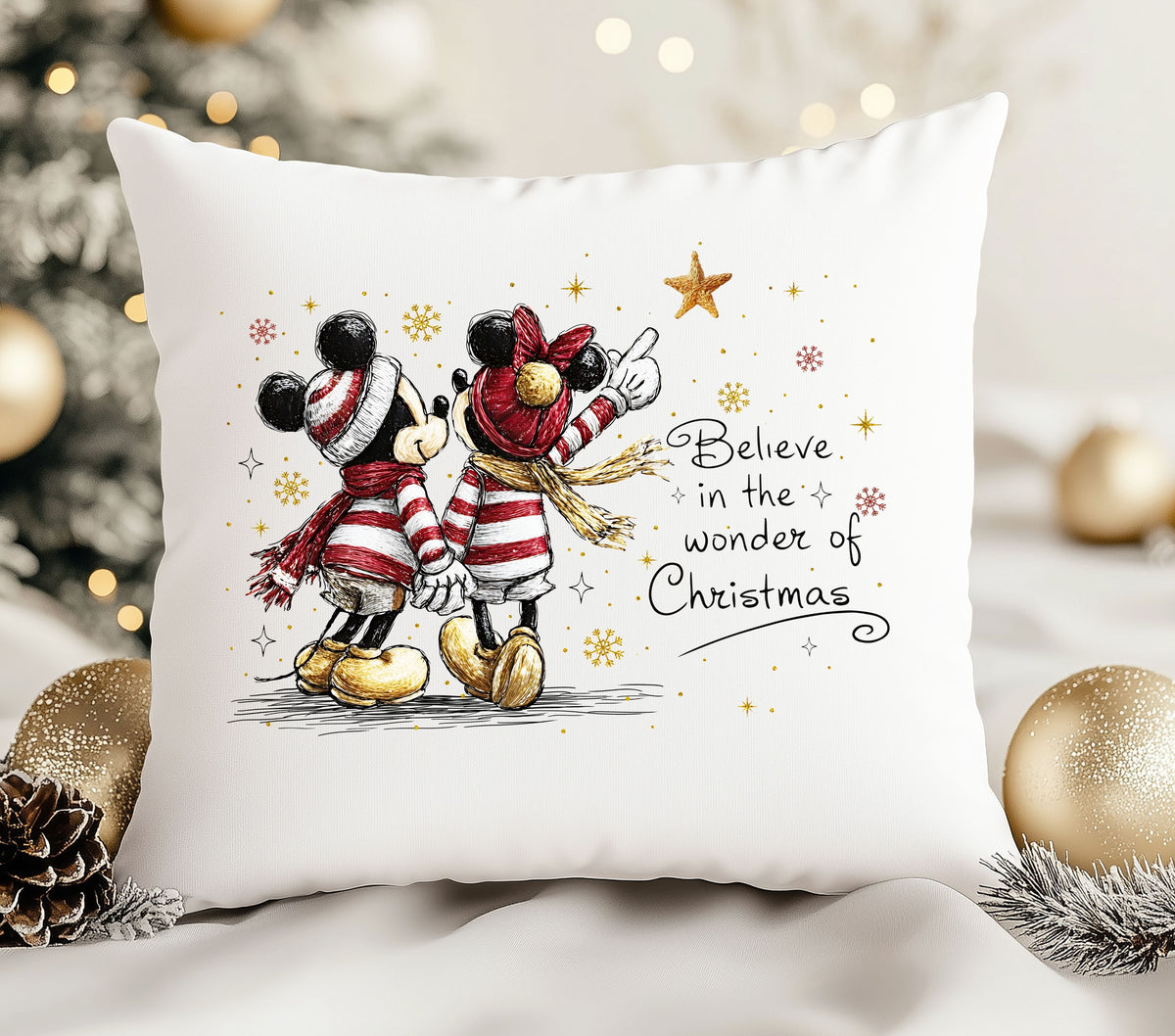 Believe in the wonder of Christmas Mick and Minn DTF Transfers for pillows and towels