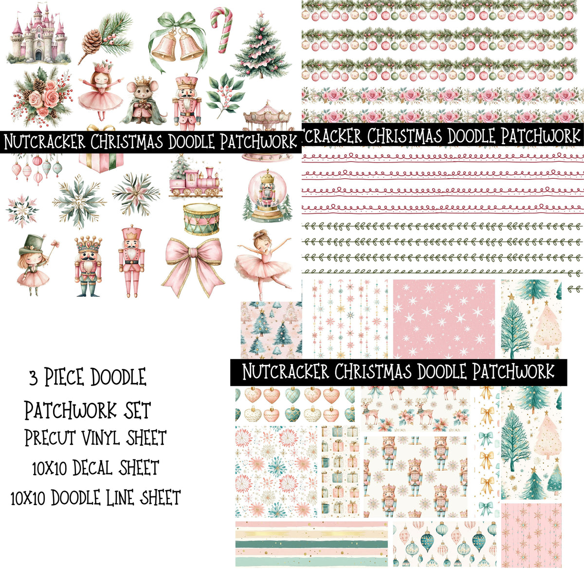 Nutcracker Christmas Doodle Patchwork Set