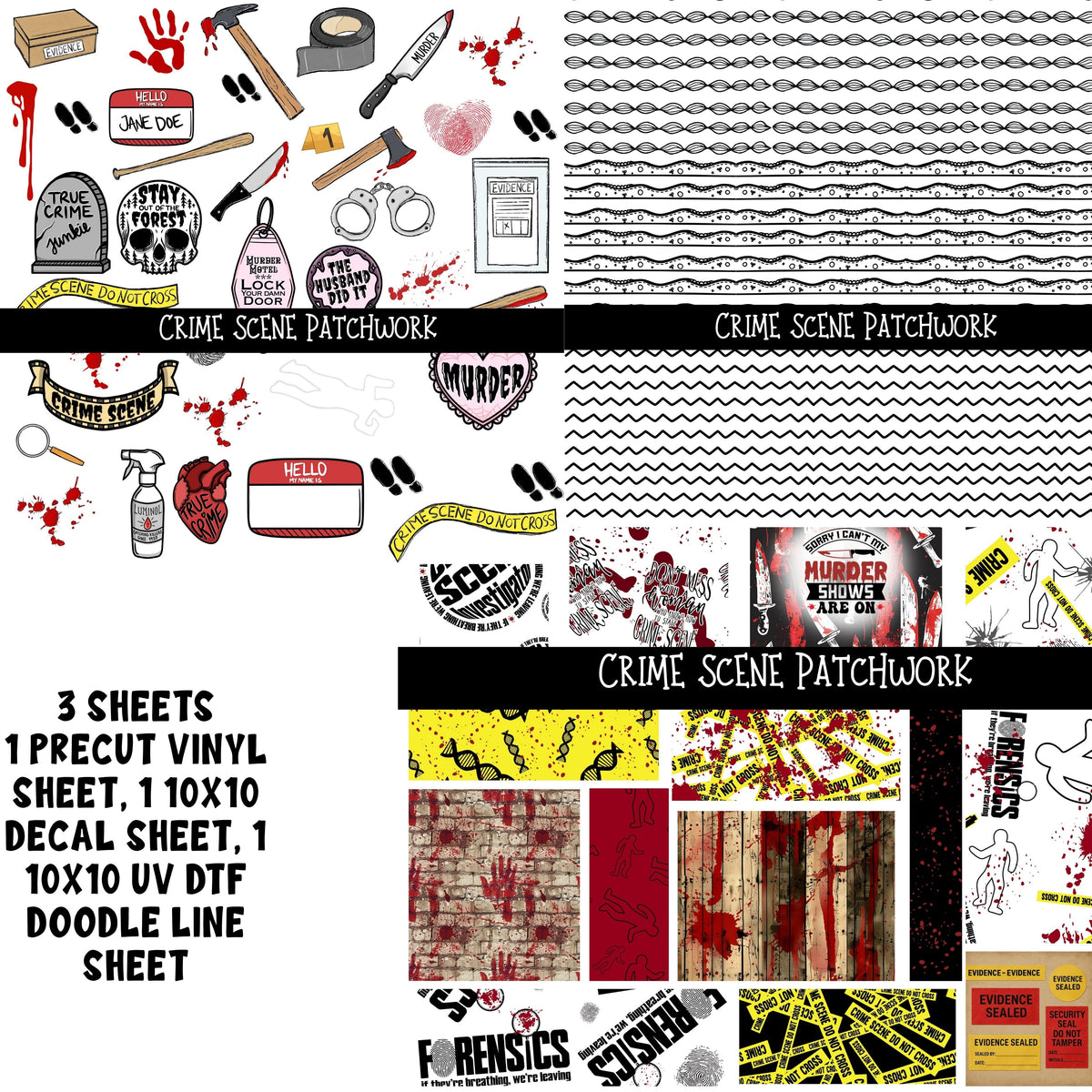 Crime Scene Doodle Patchwork Set